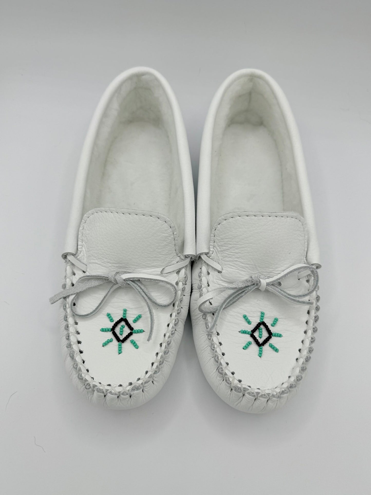 Ladies White Beaded Moccasins - 11 image