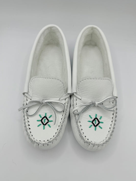 Ladies White Beaded Moccasins image 0