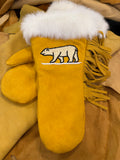 Handmade Moosehide Gauntlets – Indigenous Made, Beaded Polar Bears (Size Medium)