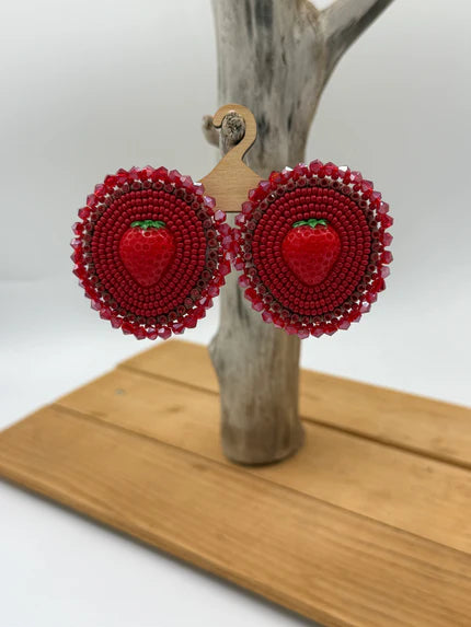 Lever Back Strawberry Beaded Earrings