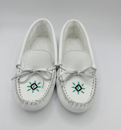 Ladies White Beaded Moccasins image 1