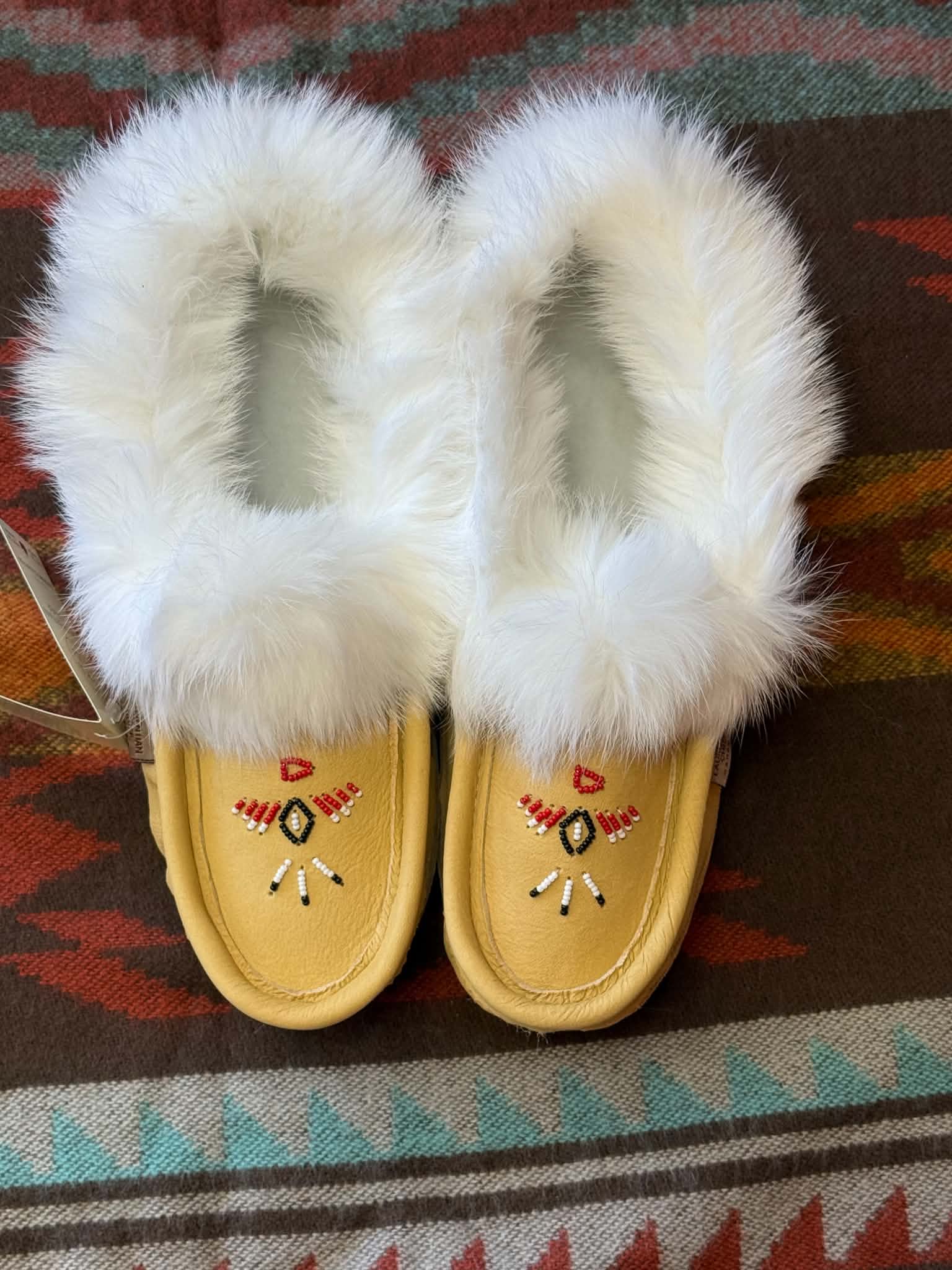 Premium Deerskin & Rabbit Fur Moccasins – Indigenous Handmade Leather Sole House Slippers Canada