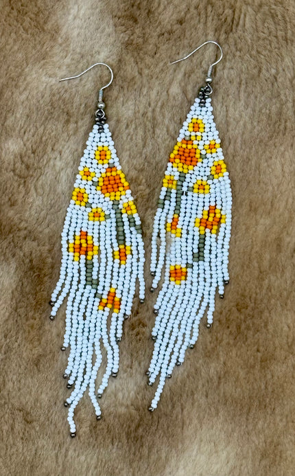 Yarrow Flower Beaded Earrings
