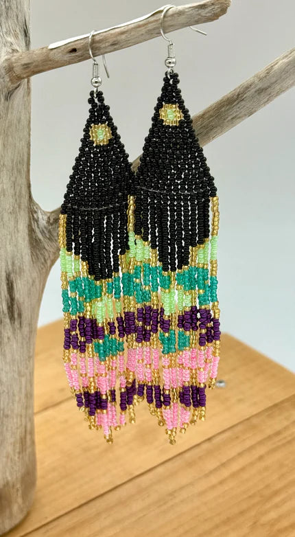 Long Geometeric Beaded Earrings