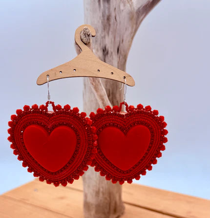 XL Red Hearts Beaded Earrings