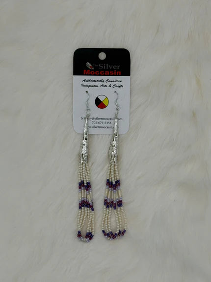 Bone and Purple Loop Beaded Earrings