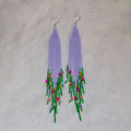 Long Purple Daisy Fringe Beaded Earrings