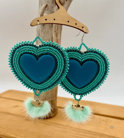 Turquoise Heart Beaded Earrings