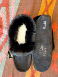 Men’s Black Leather Moccasins with Rabbit Fur Trim – Indigenous Made (Canada)