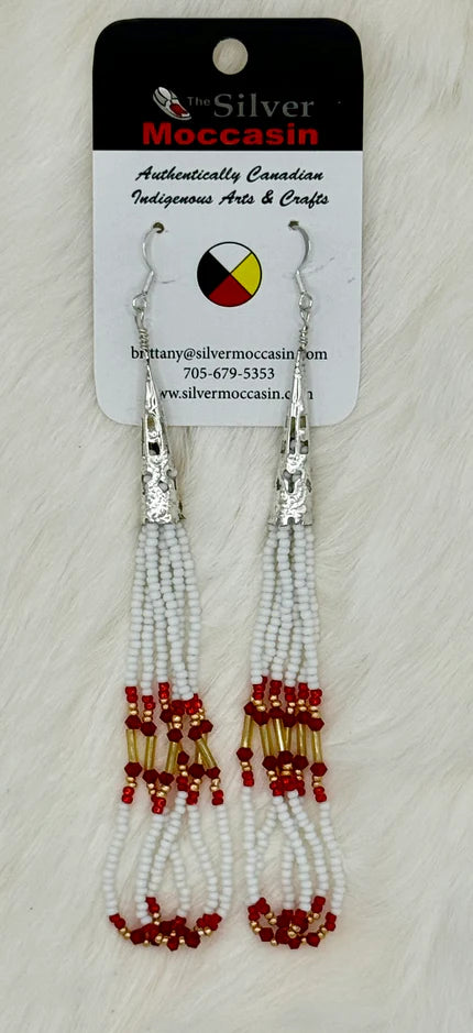 Long White Loop Beaded Earrings