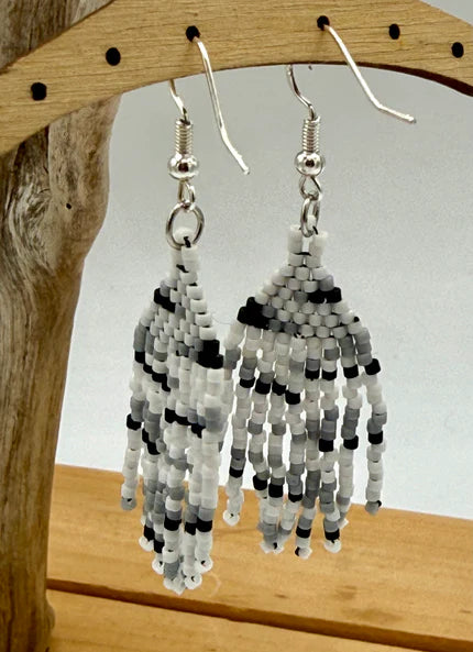 Grey Camo Beaded Earrings
