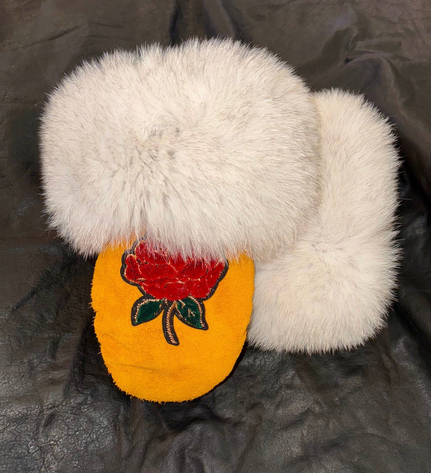 Indigenous-Made Mittens with Luxurious Crystal Fox Trim, Boxer Mitt Style