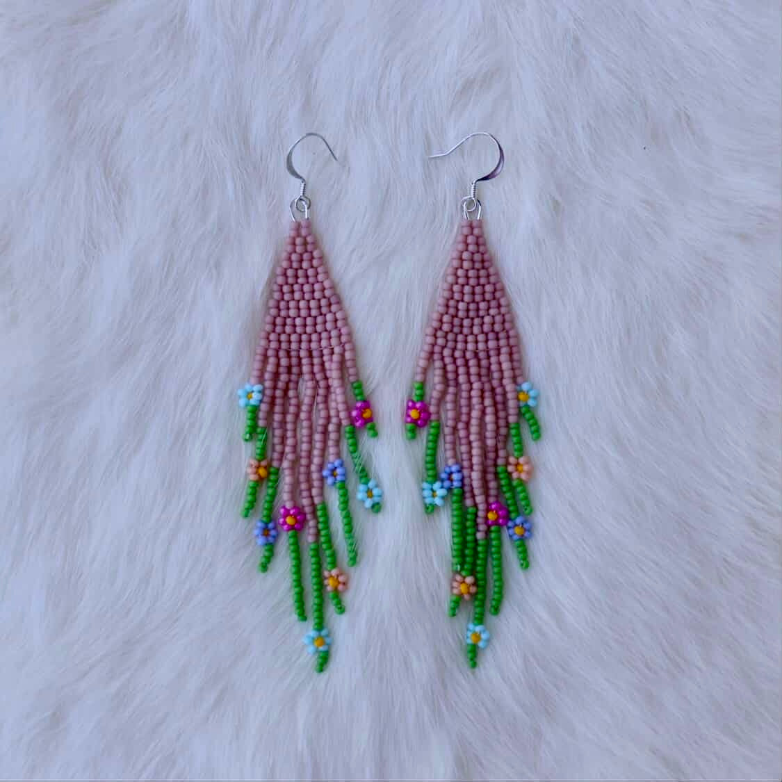 Rose Daisy Fringe Beaded Earrings