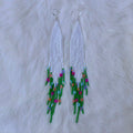 Long White Daisy Fringe Beaded Earrings