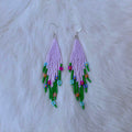 Purple Daisy Fringe Beaded Earrings