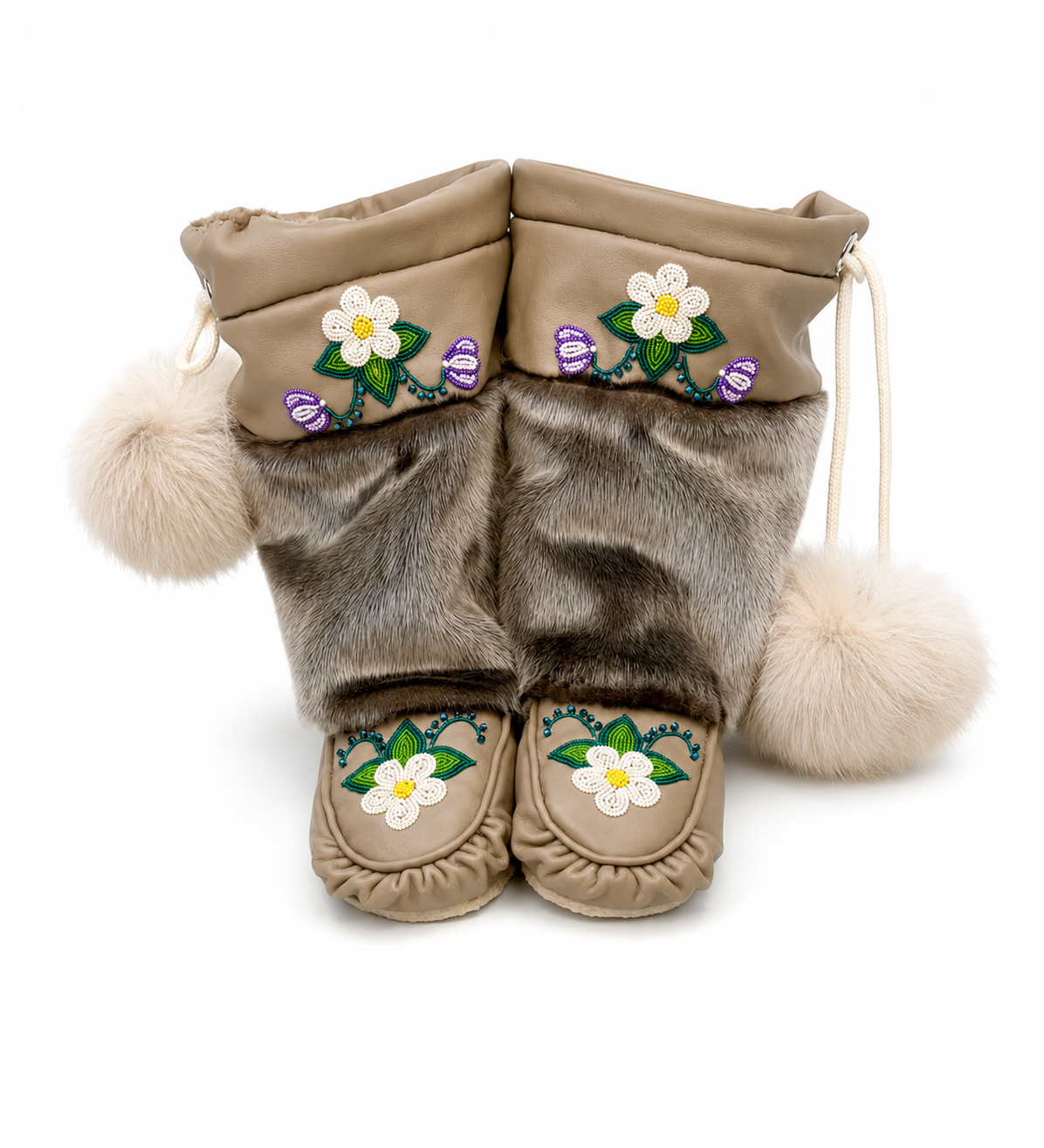Hand-Beaded Italian Leather & Harp Seal Fur Mukluks