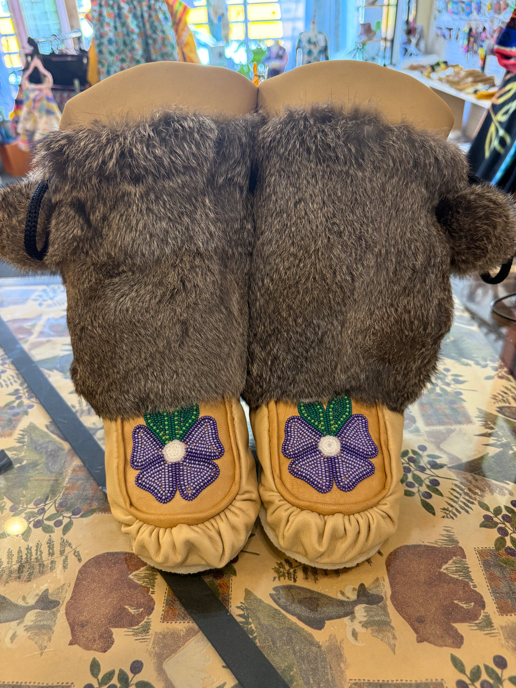 Handcrafted Indigenous Mukluks – Fur & Beaded Floral Design size 6