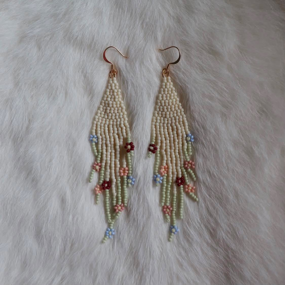 Ivory Wildflower Daisy Fringe Earrings