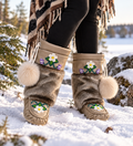 Seal Skin Mukluks with Crystal Fox Pom-Poms – Italian Leather & Rubber Soles size 7