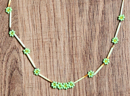 Green Quill Necklace - Single Strand with Green Daisy image