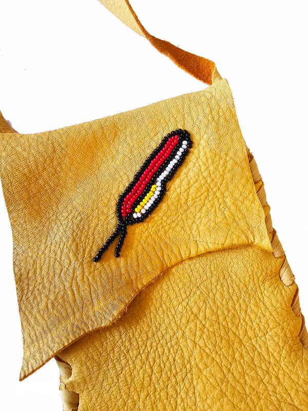 Beaded Leather Bag - Feather image