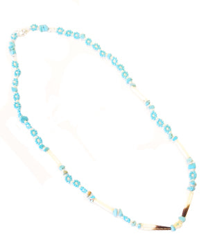 Turquoise Quill Necklace - Single Strand with Blue Daisy Chain. image