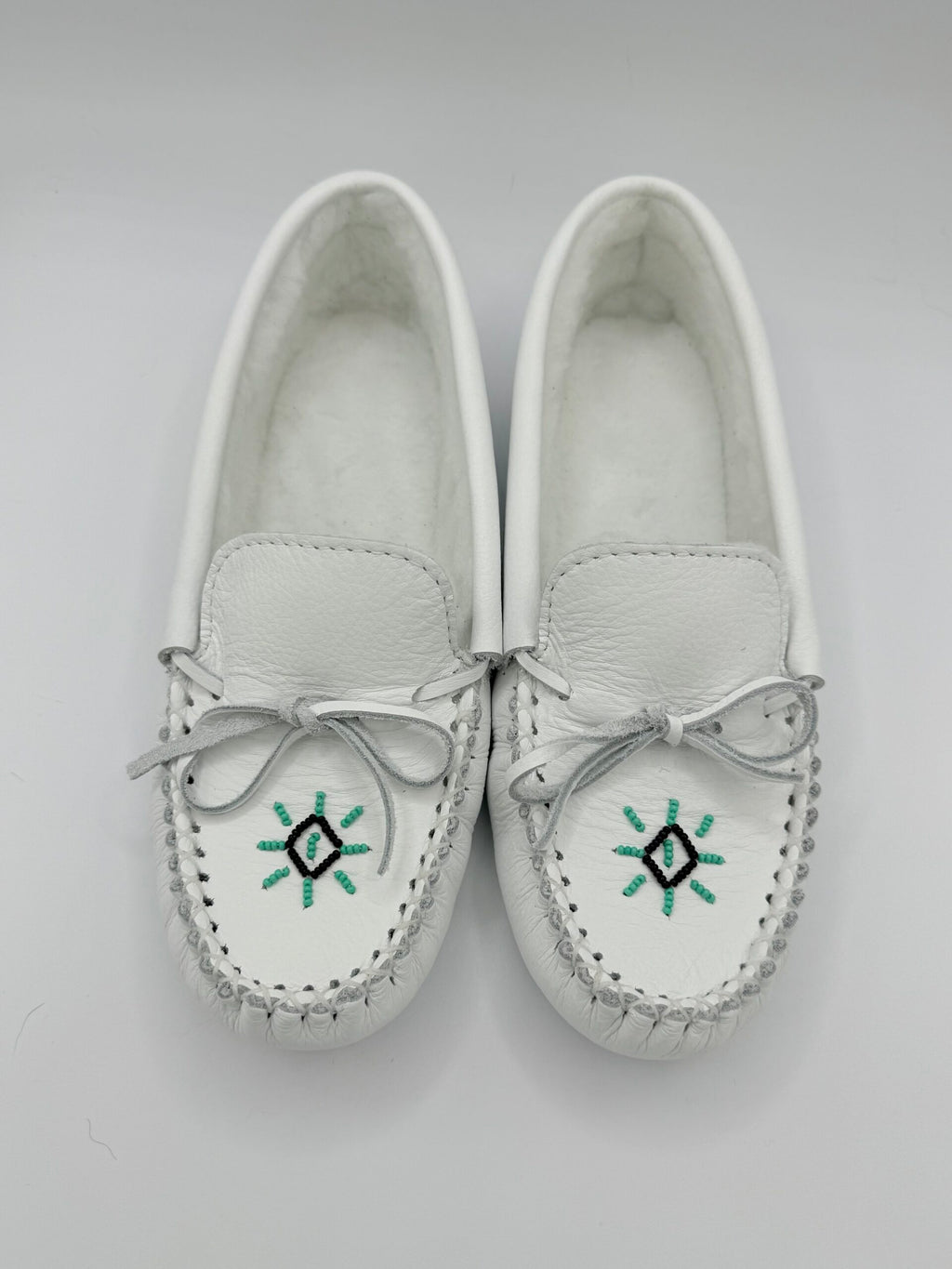 Ladies White Beaded Moccasins - 10 image