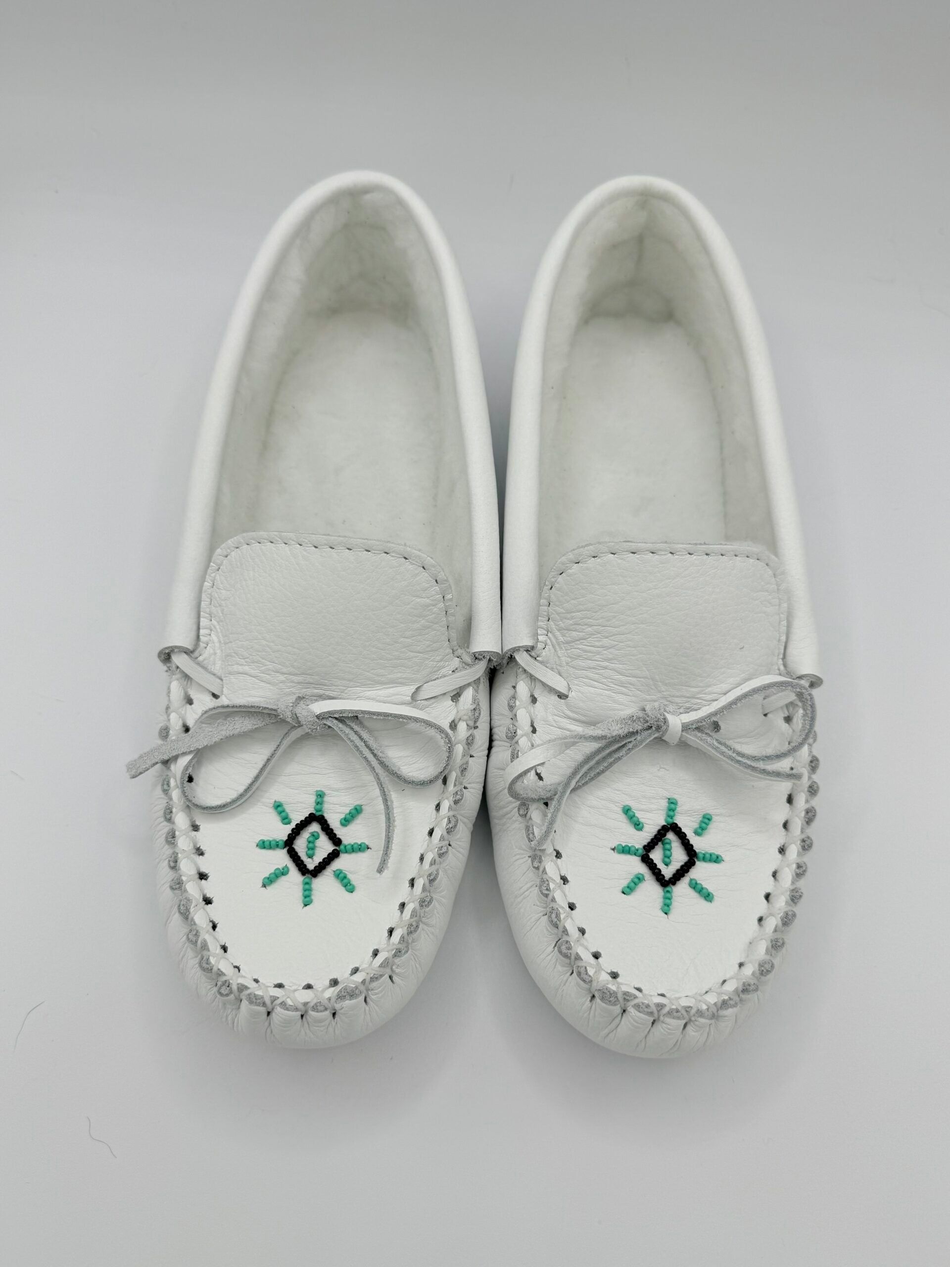 Ladies White Beaded Moccasins - 10 image