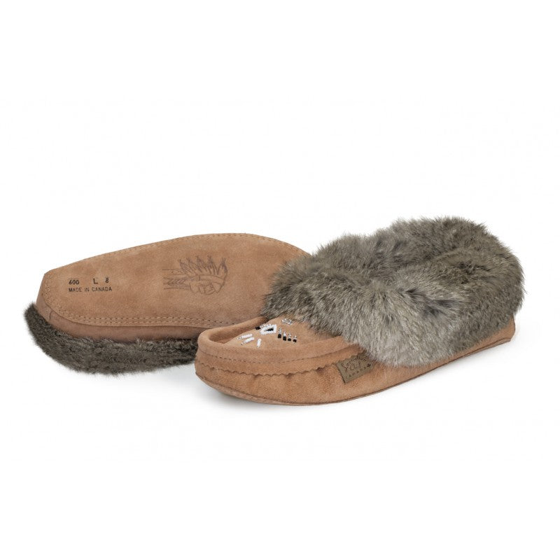 Ladies Moccasins With Fur Trim - Tan, 7 image